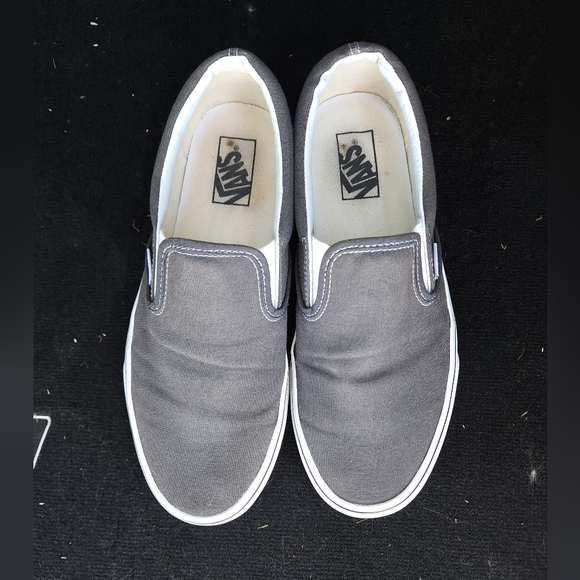 Vans Grey Classic Slip On Shoes - Picture 2 of 9